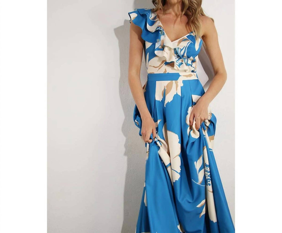 One Shoulder Ruffle Pleated Maxi Dress