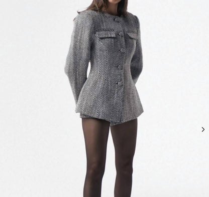 Chevron Flared Hem Blazer