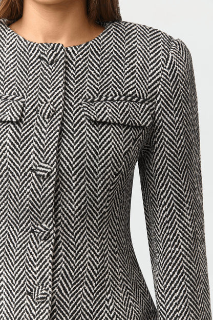 Chevron Flared Hem Blazer