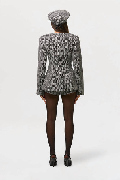 Chevron Flared Hem Blazer
