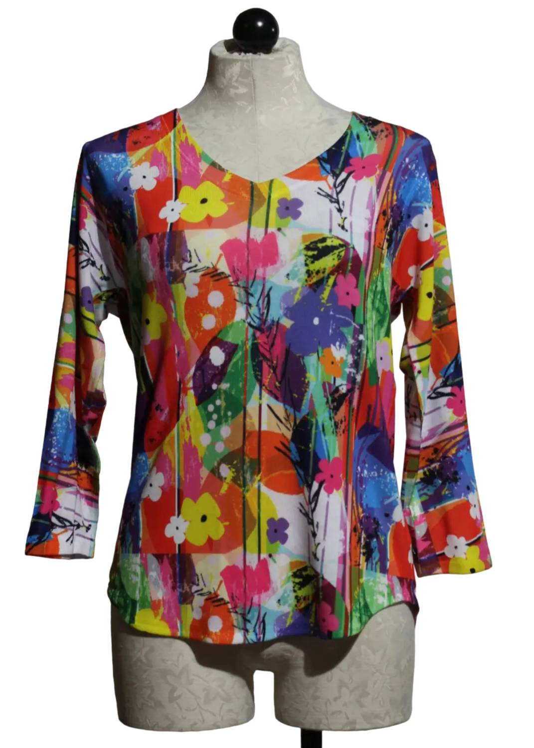 Women's Striped Floral V Neck Top