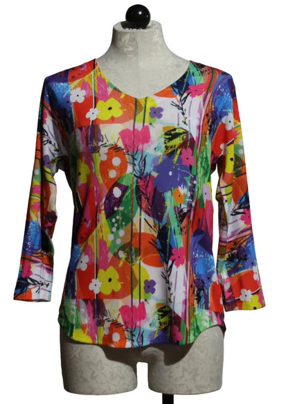 Women's Striped Floral V Neck Top