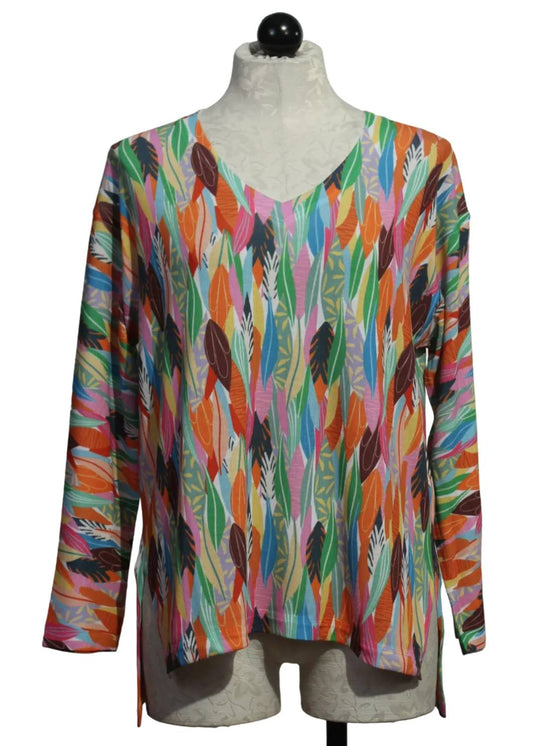 Women's V Neck Leaf Print Top