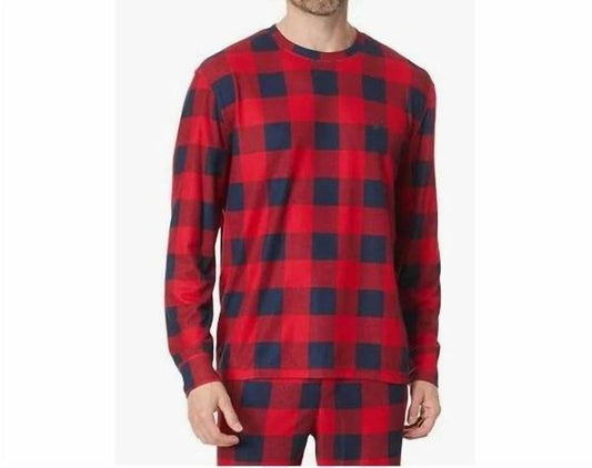 Nautica Men's Long Sleeve Crew Neck Jogger Pajama Set in Red Plaid - view 2