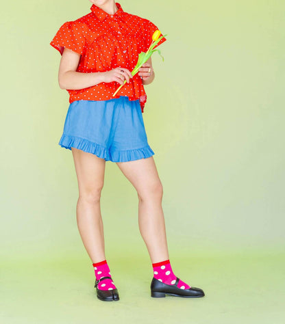 Short Puff Sleeves Mushroom Top