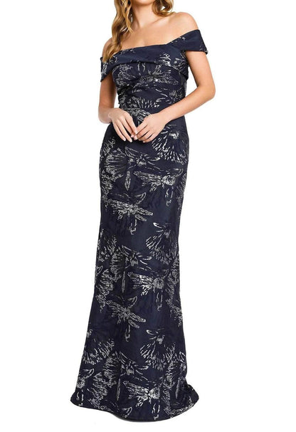 Off-shoulder Metallic Printed Maxi Dress