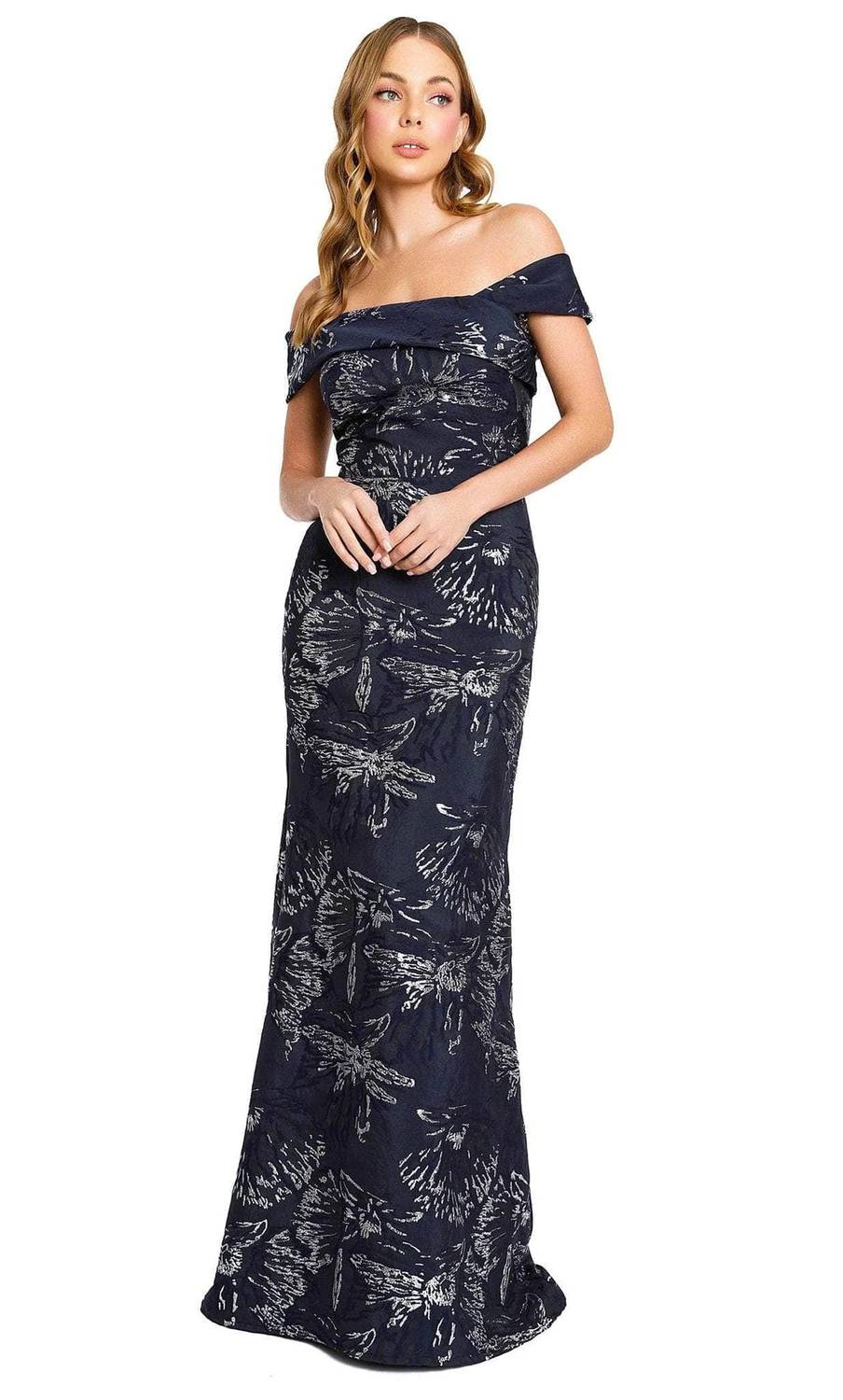Off-shoulder Metallic Printed Maxi Dress