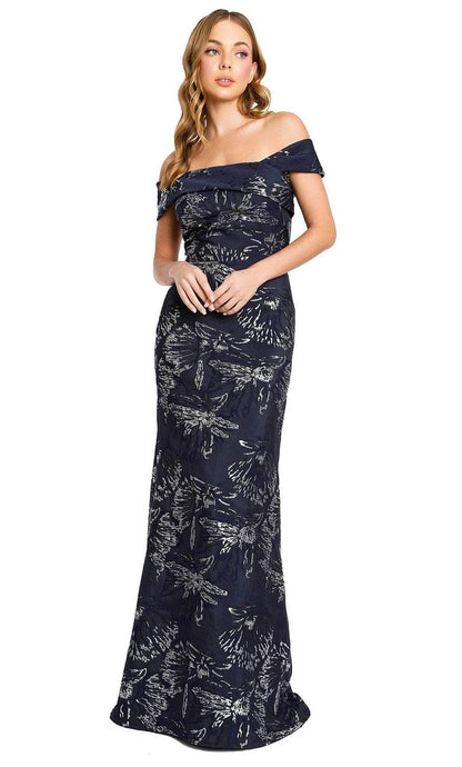 Off-shoulder Metallic Printed Maxi Dress