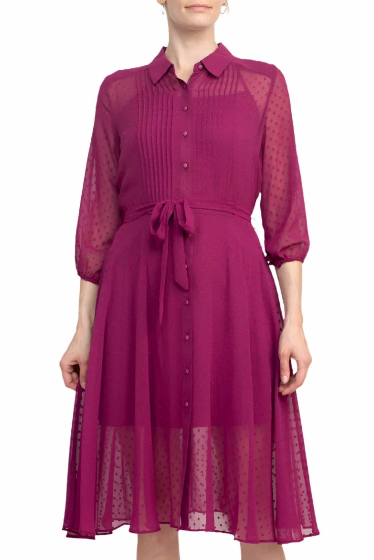 Collared Knee-length Chiffon Dress