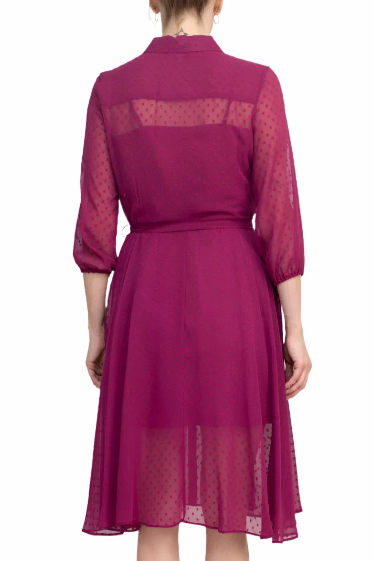 Collared Knee-length Chiffon Dress