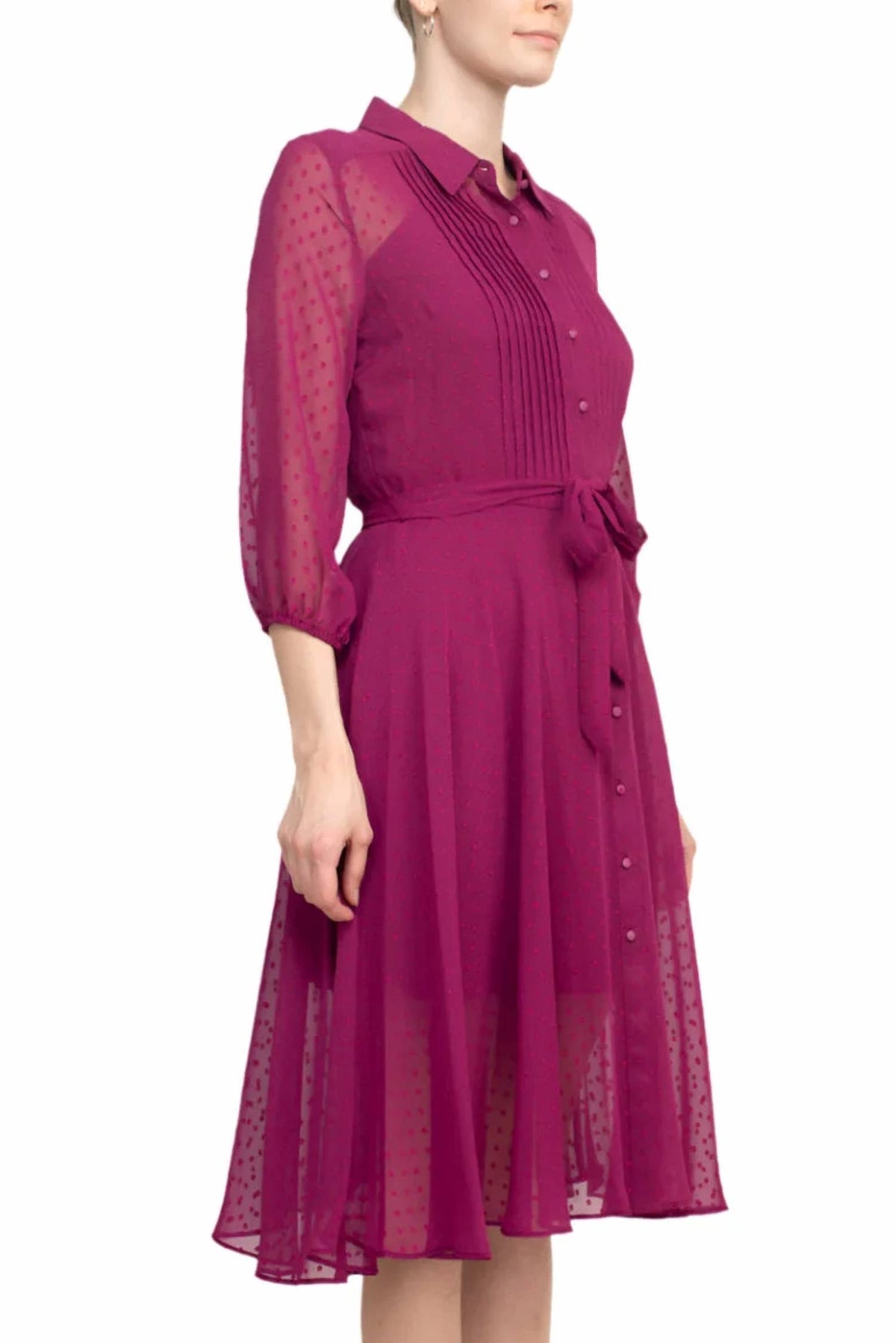 Collared Knee-length Chiffon Dress