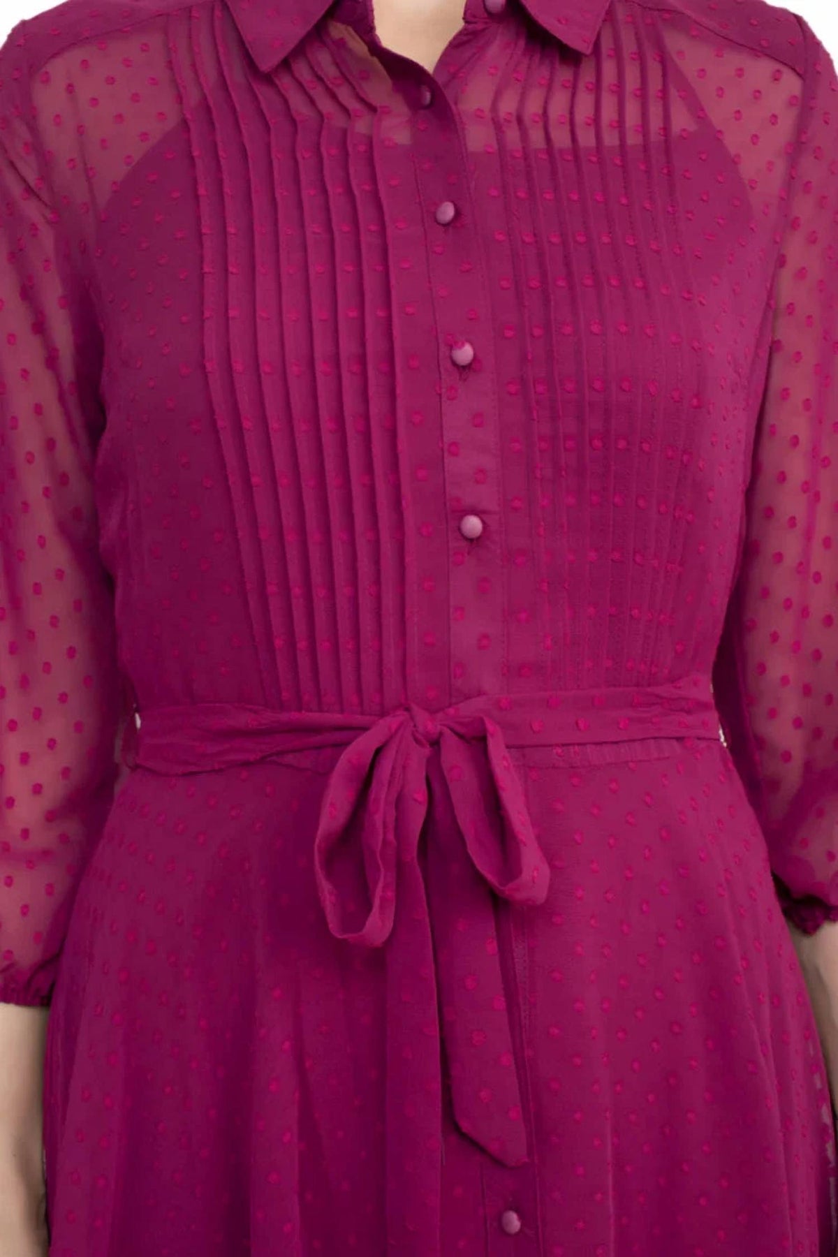 Collared Knee-length Chiffon Dress