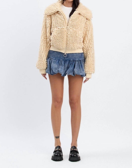 Chunky Collared Chenille Cropped Oversized Zip-up Jacket