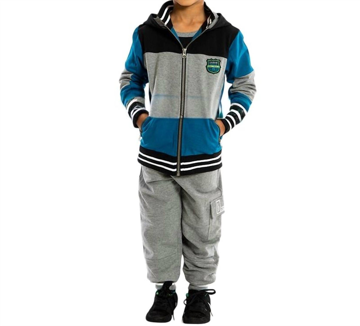 Kids Color Block Hooded Cardigan