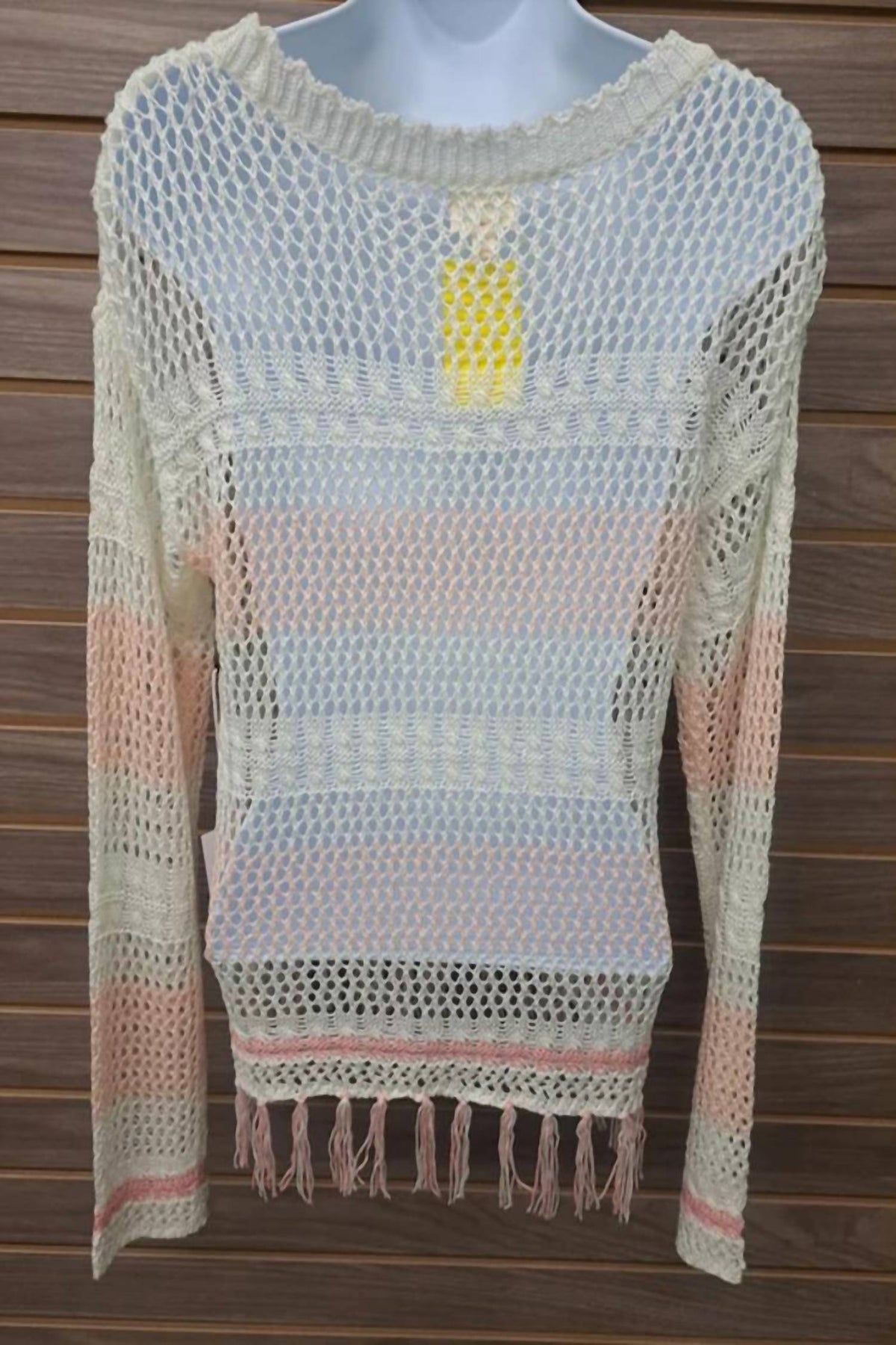 Women's See Thru Crocheted Fringed Sweater