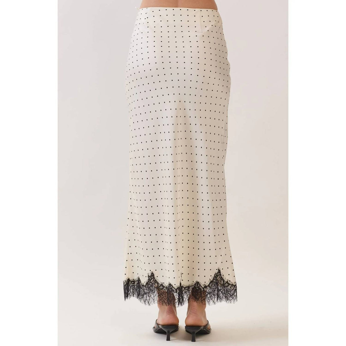 Polka Dot Satin Lace Trim Maxi Skirt