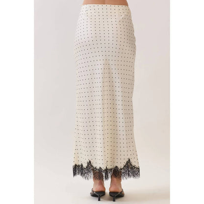 Polka Dot Satin Lace Trim Maxi Skirt