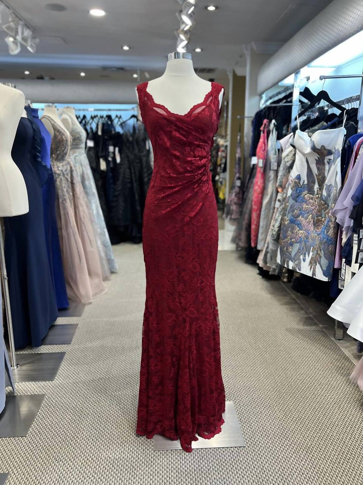 Women's Bead Back Cowl Lace Gown