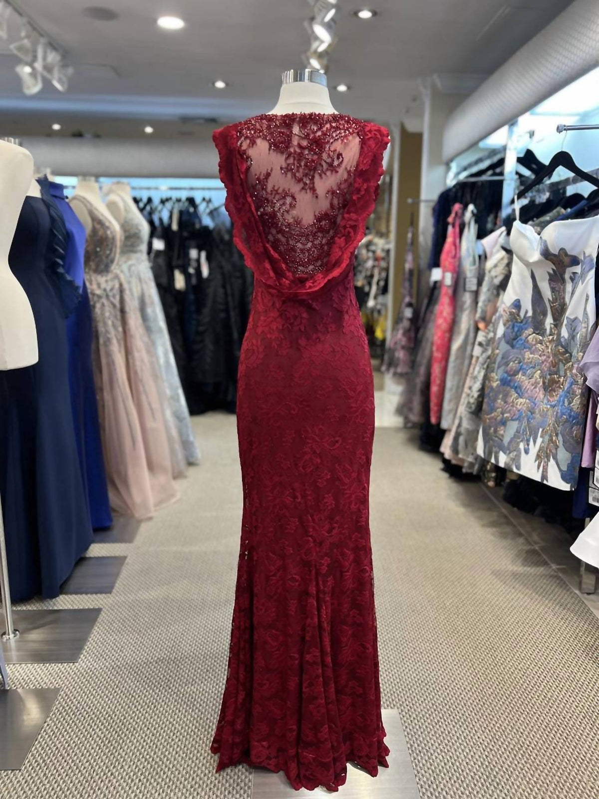 Women's Bead Back Cowl Lace Gown