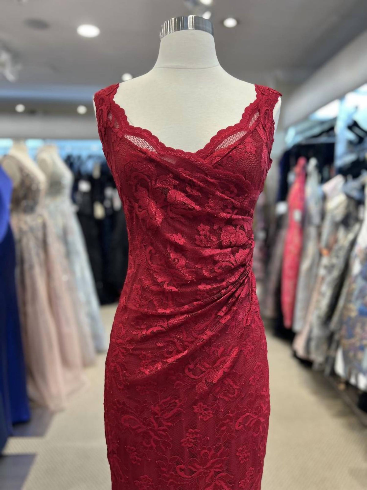 Women's Bead Back Cowl Lace Gown