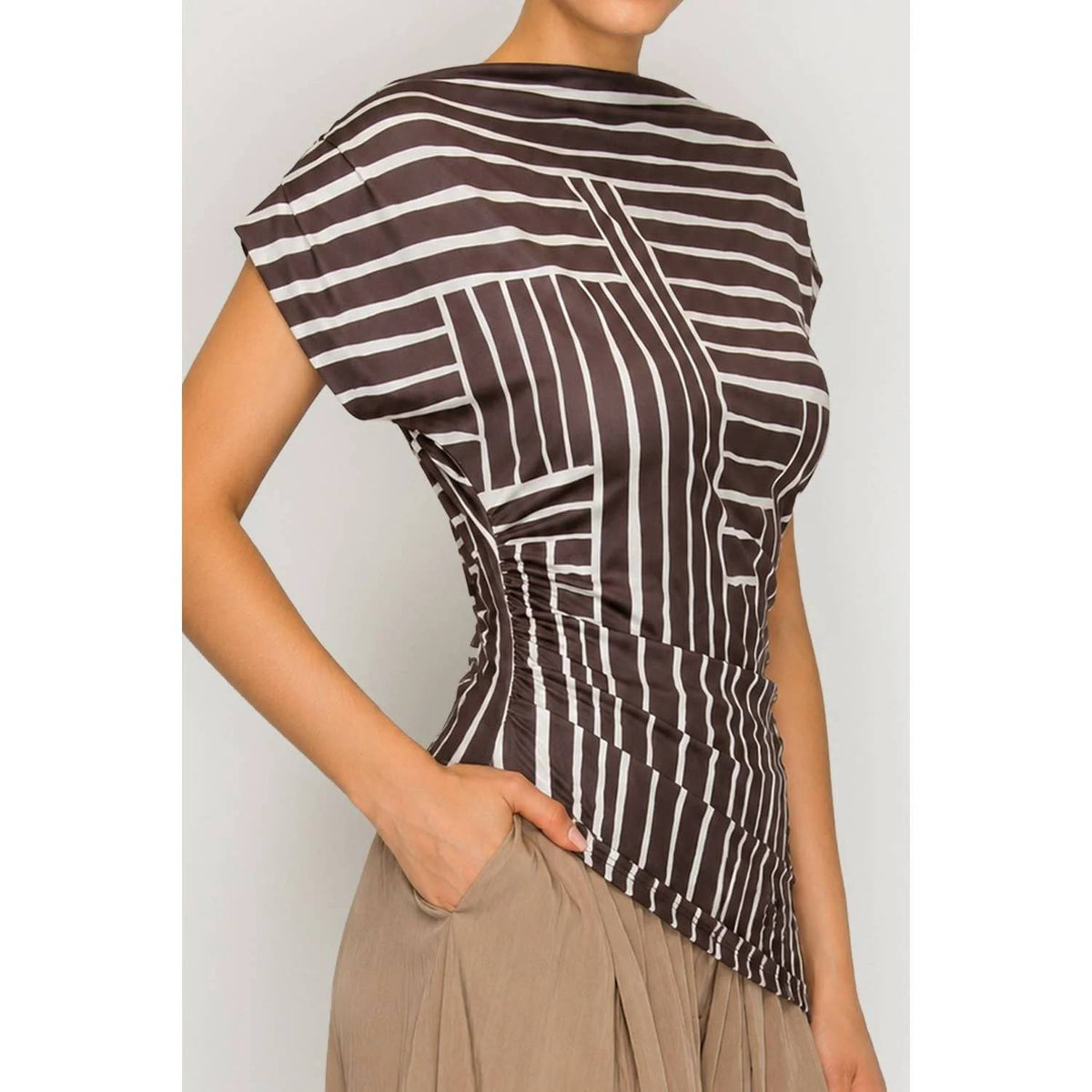 Geo Stripe Draped Top