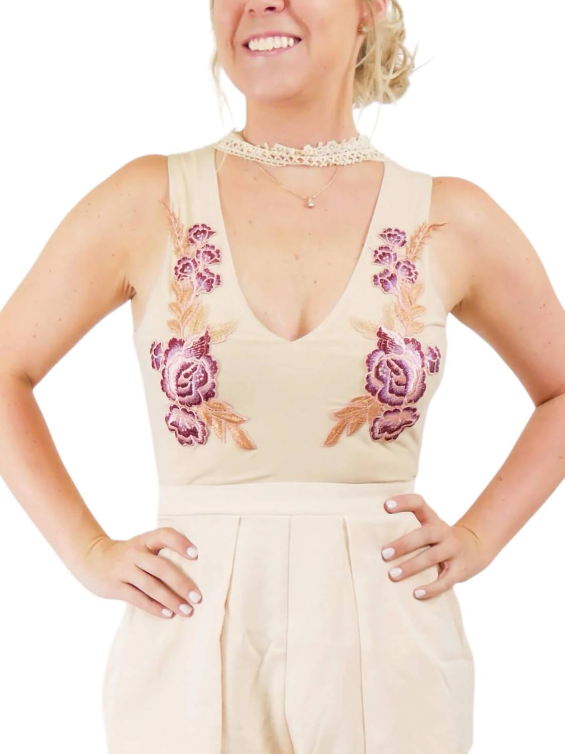 Sleeveless Romper With Florals