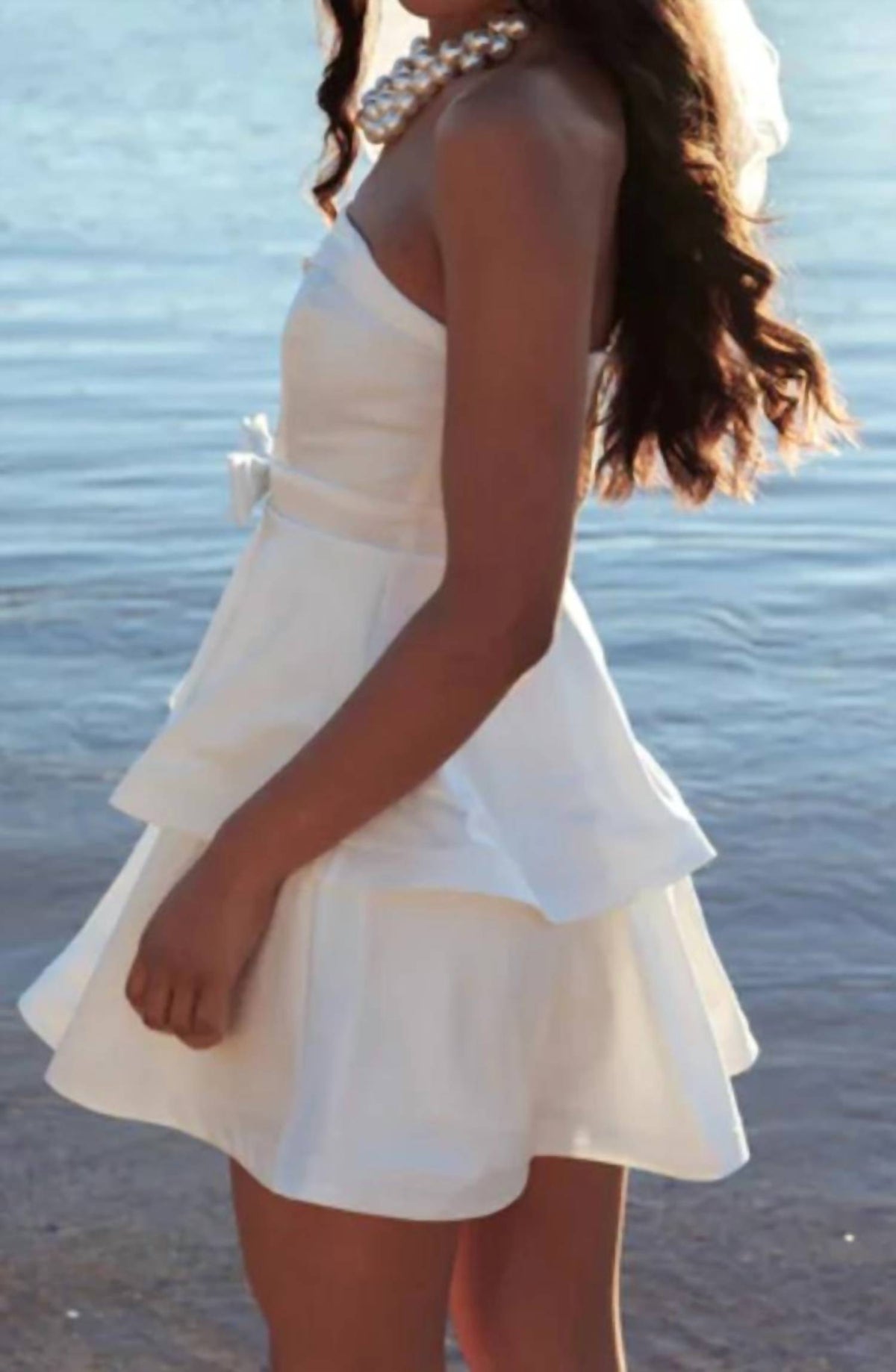 Strapless Bow Tiered Mini Dress