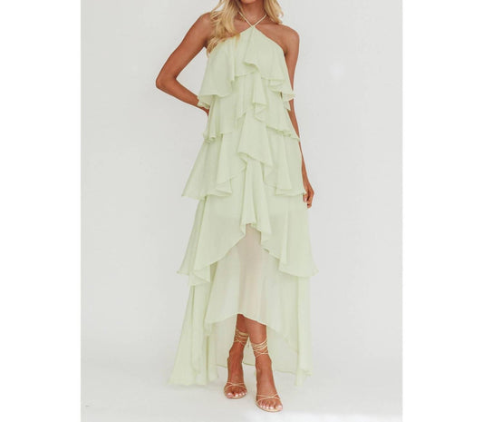 One & Only Women's Halter Neck Ruffled Maxi Dress in Green