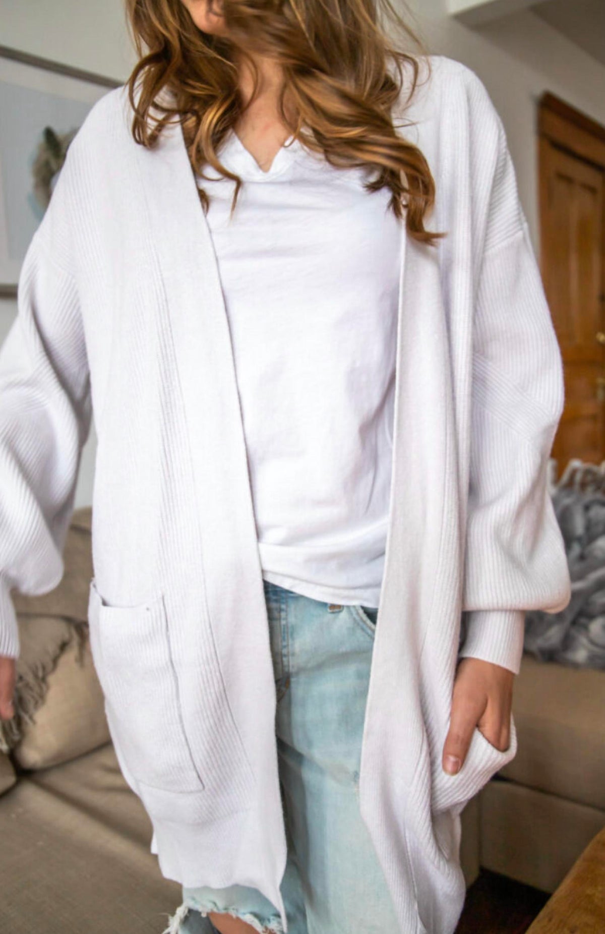 Open front poet sleeve cardigan