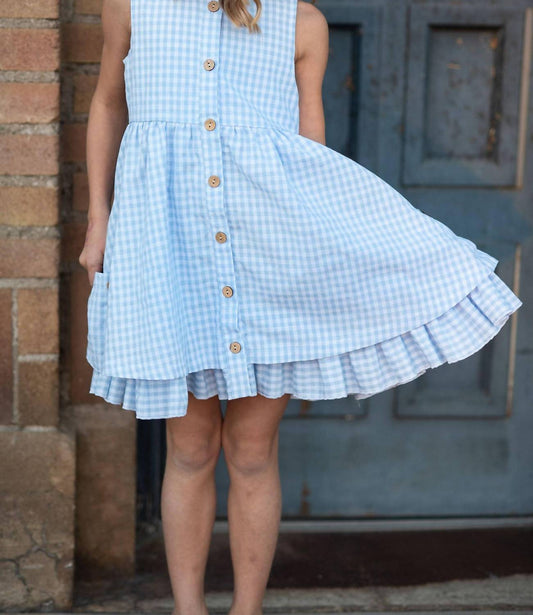 Girls' Gingham Check Pocket Ruffle Spring Dress