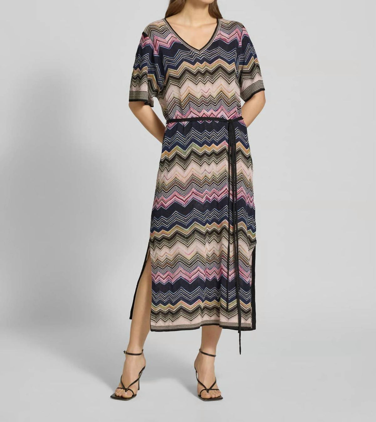 Knitted Zig Zag Print Midi Dress