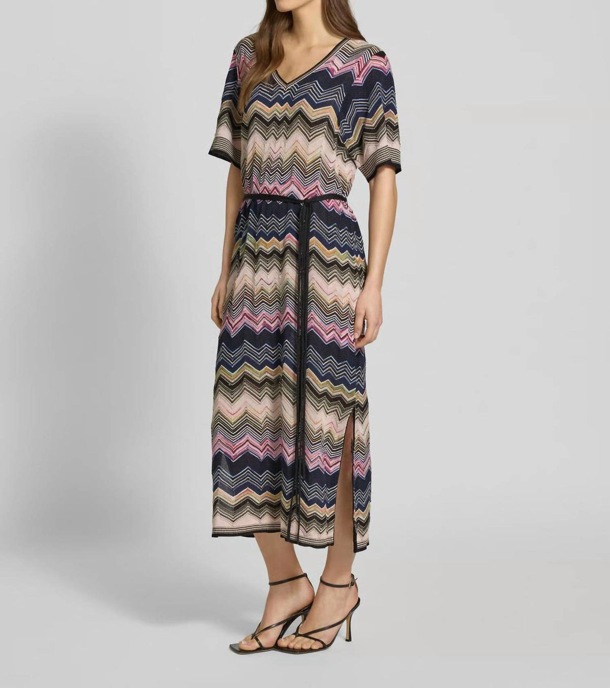 Knitted Zig Zag Print Midi Dress