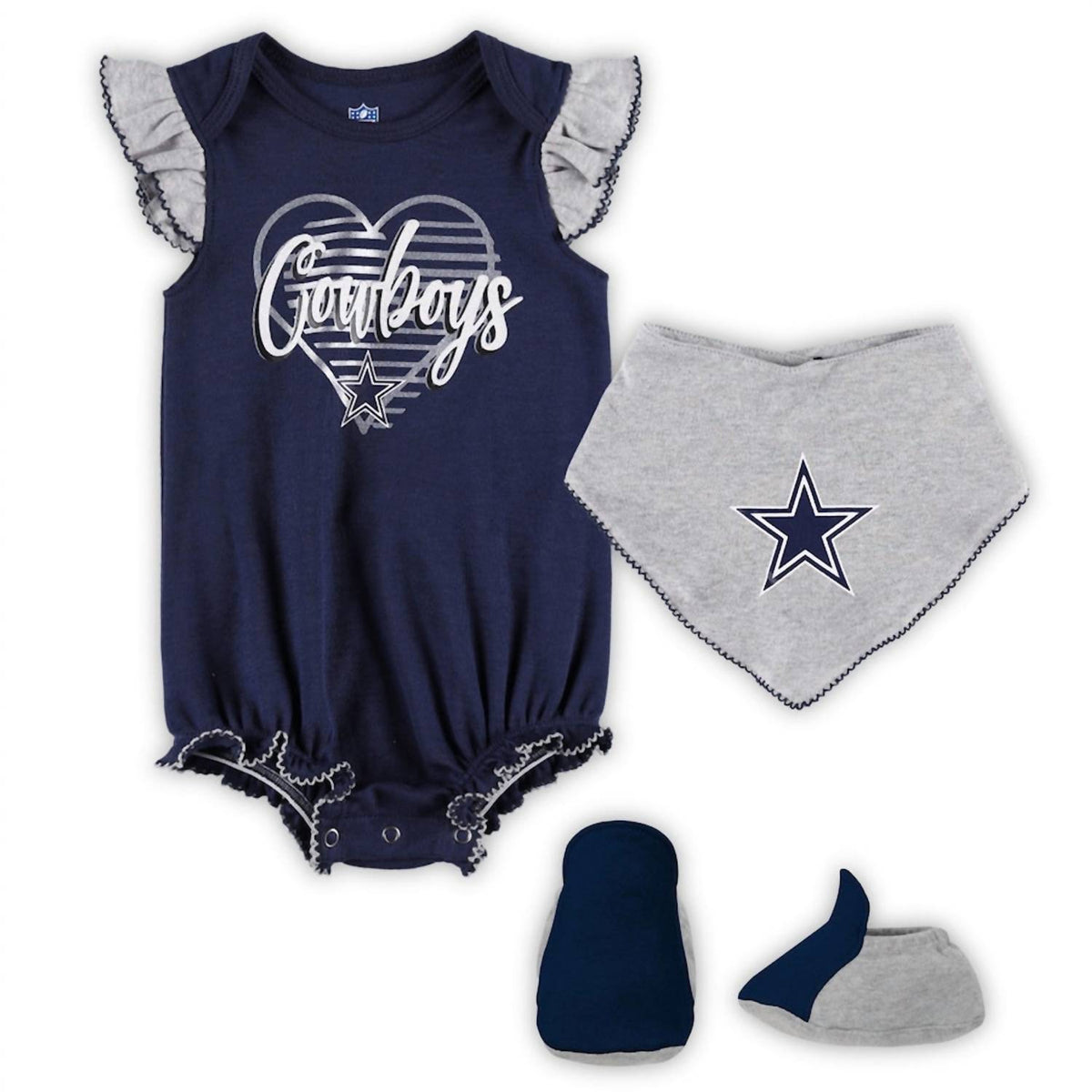 Girls Dallas Cowboys All The Love Bodysuit Bib & Booties Set