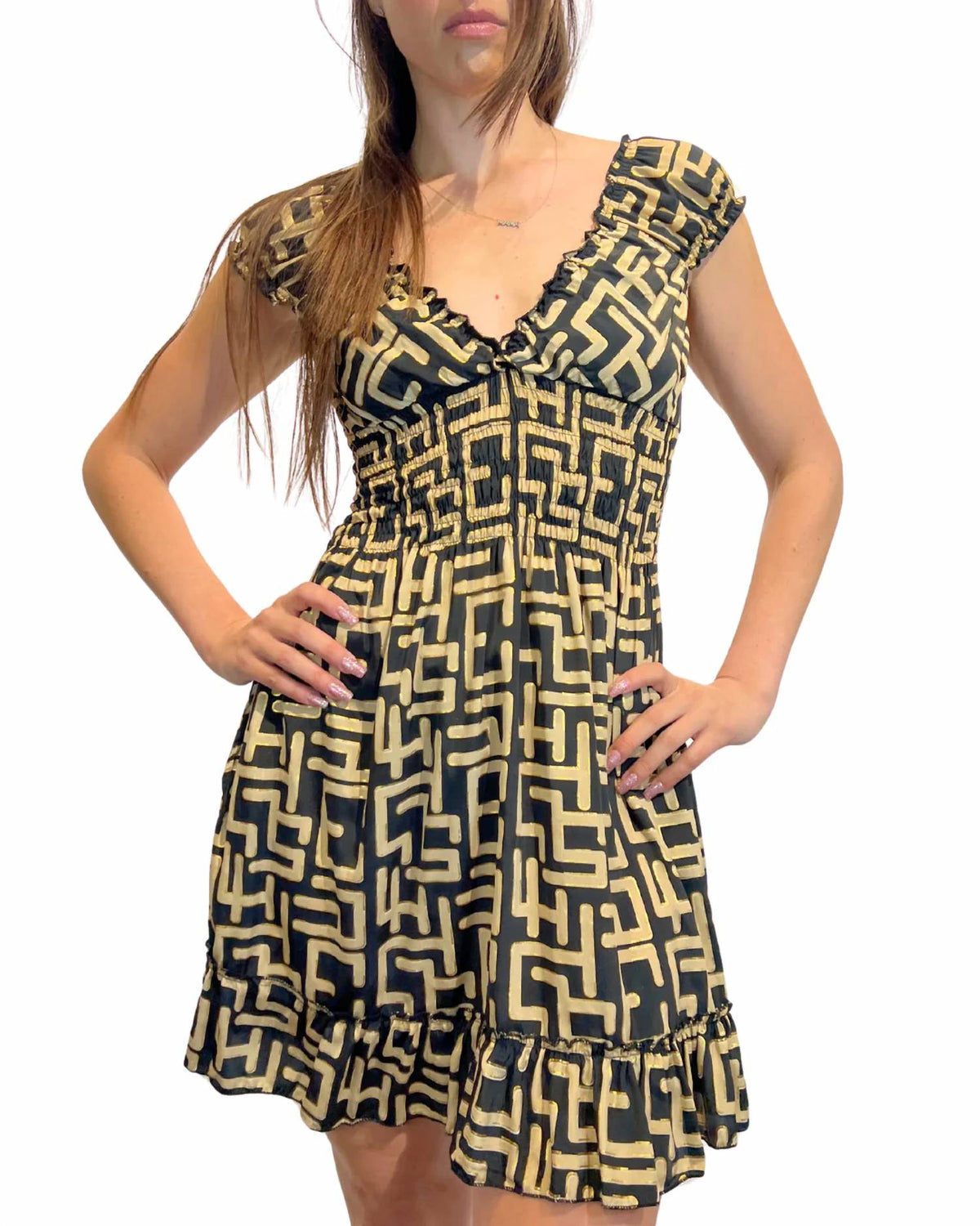 Smocked Sleeve Short Dress