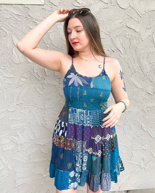 Spaghetti Strap Patchwork Short Dress
