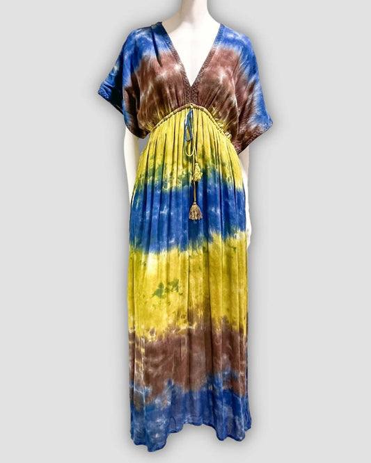 Women's Tie Dye Maxi Dolman Sleeve Midi Dress