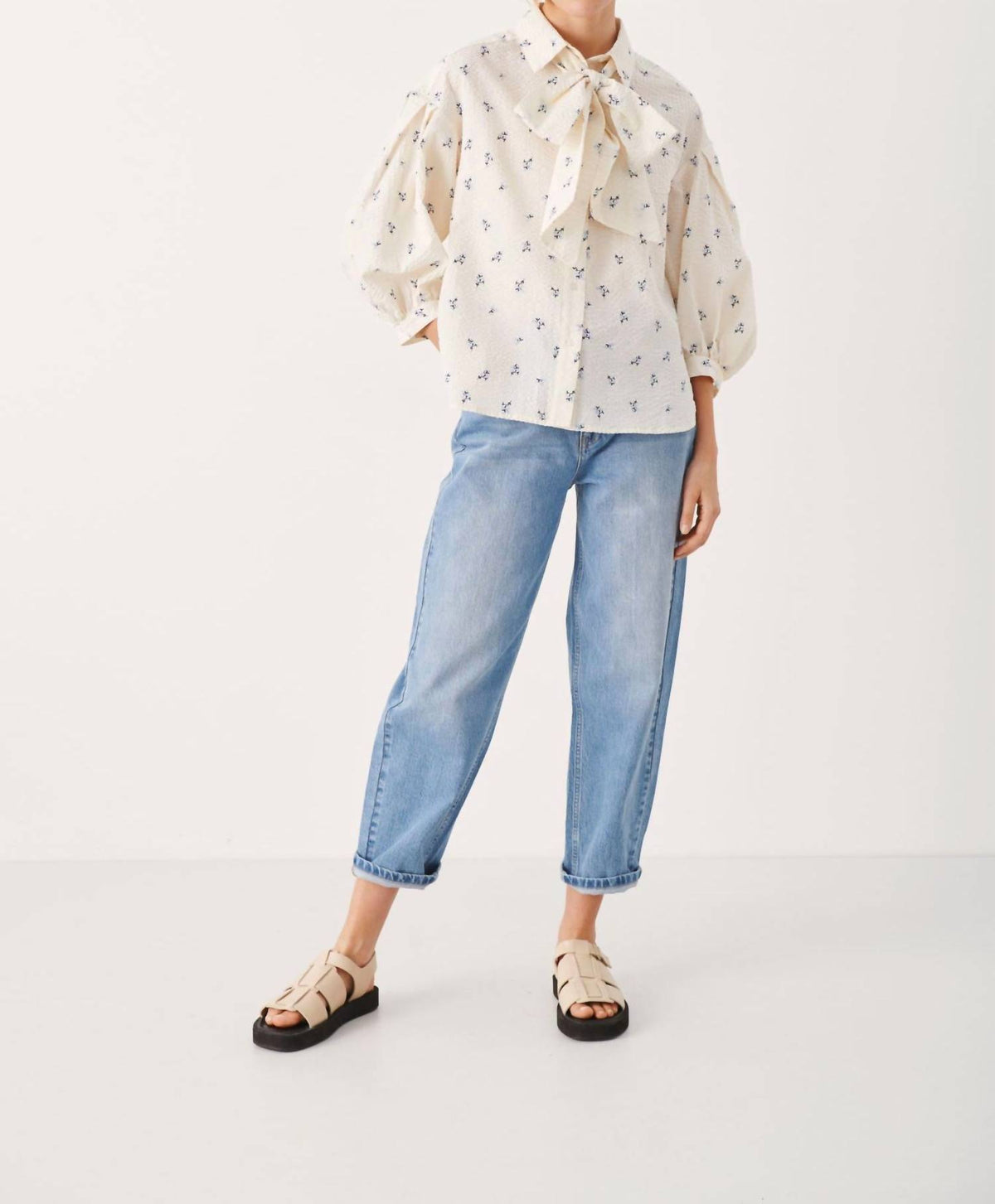 Ninea Textured Tie Neck Blouse