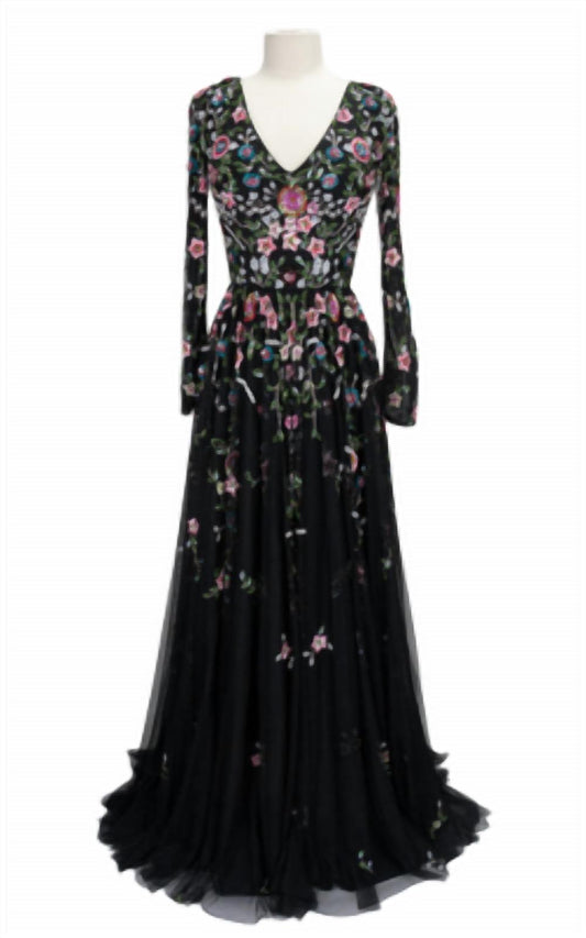 Women's Long Sleeve Floral A-line Gown
