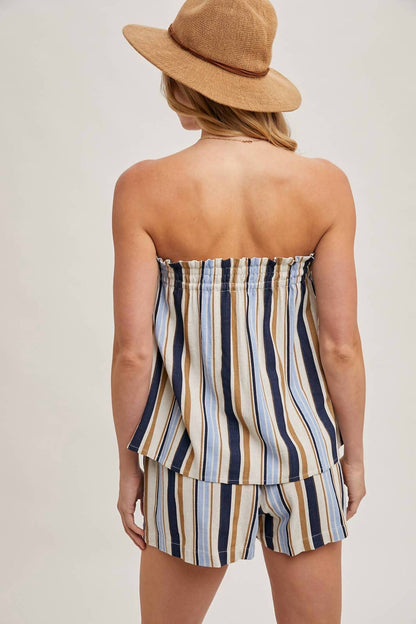 Striped Smocked Shorts Set