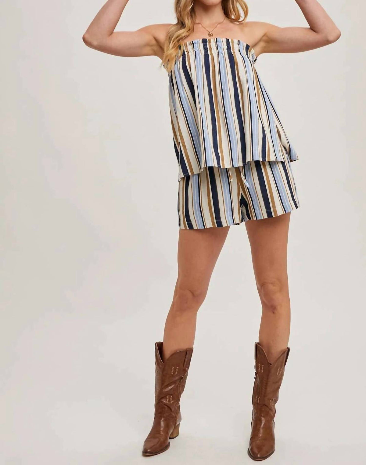 Striped Smocked Shorts Set