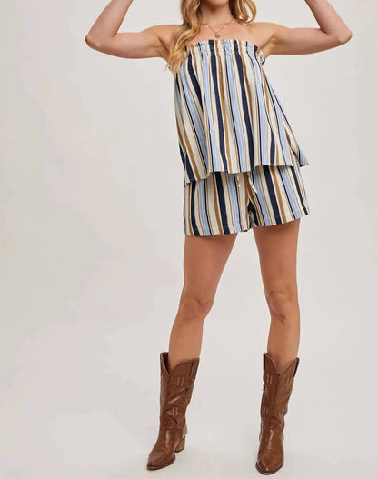 Striped Smocked Shorts Set