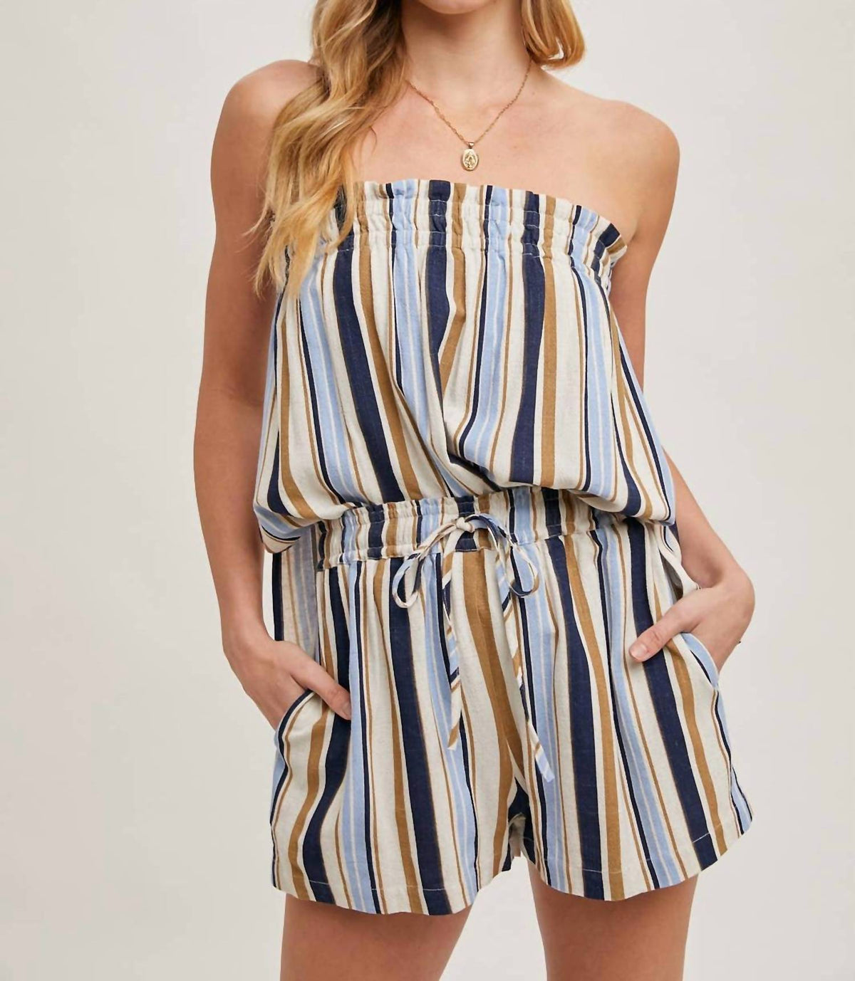 Striped Smocked Shorts Set