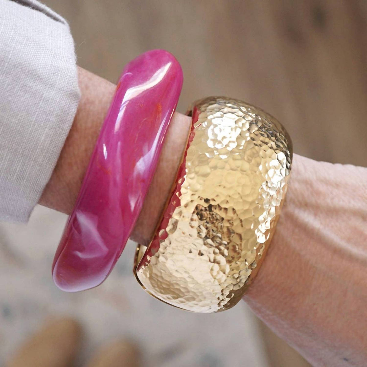Women's Sunforge Gleam Wide Hammered Cuff Bracelet