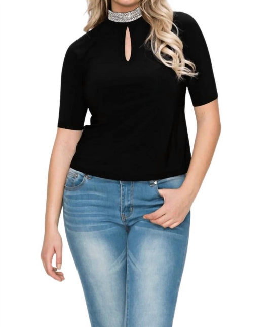 Alondra Embellished High Neck Collar Top