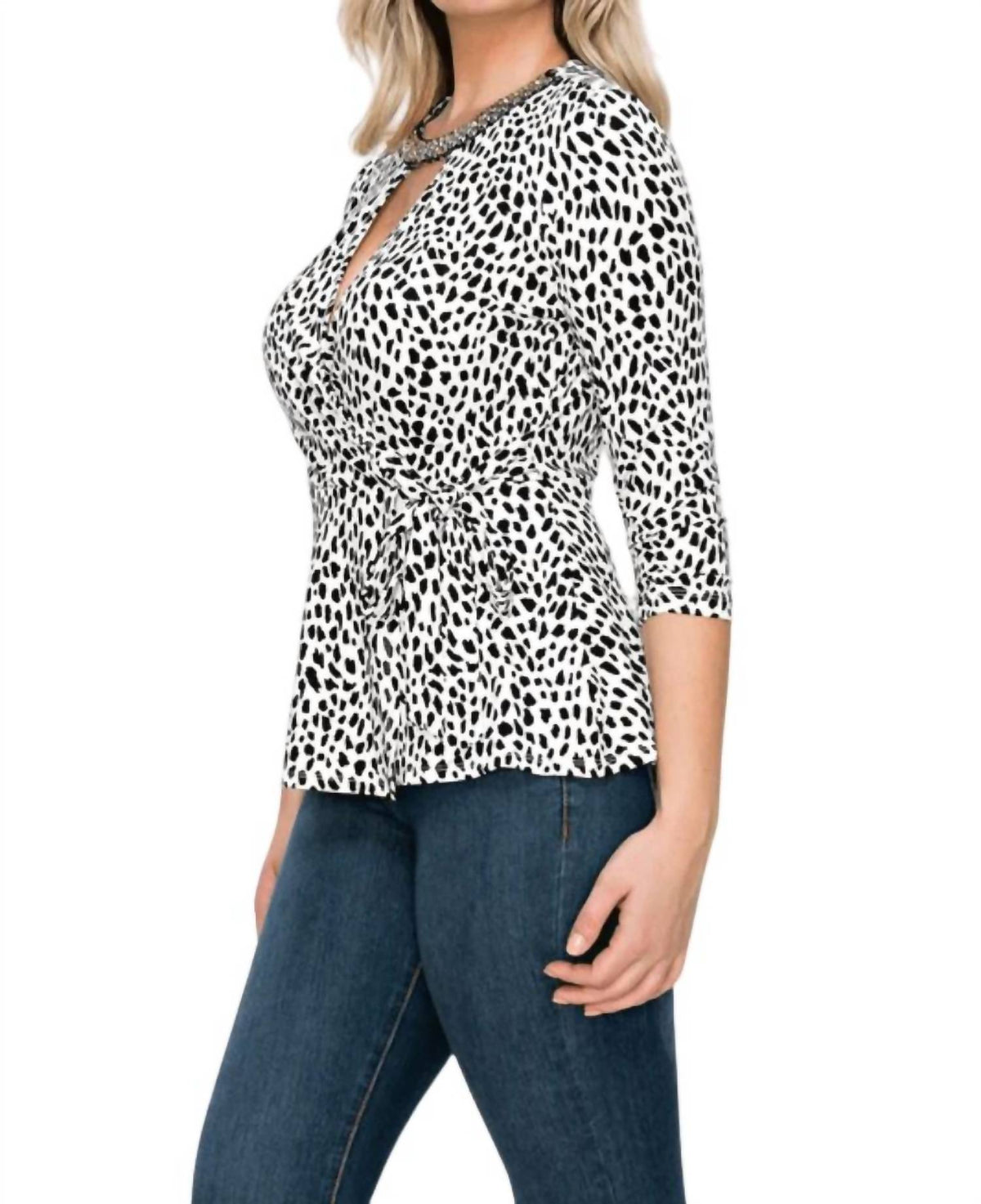 Aspen Embellished Neck Collar Peplum Top