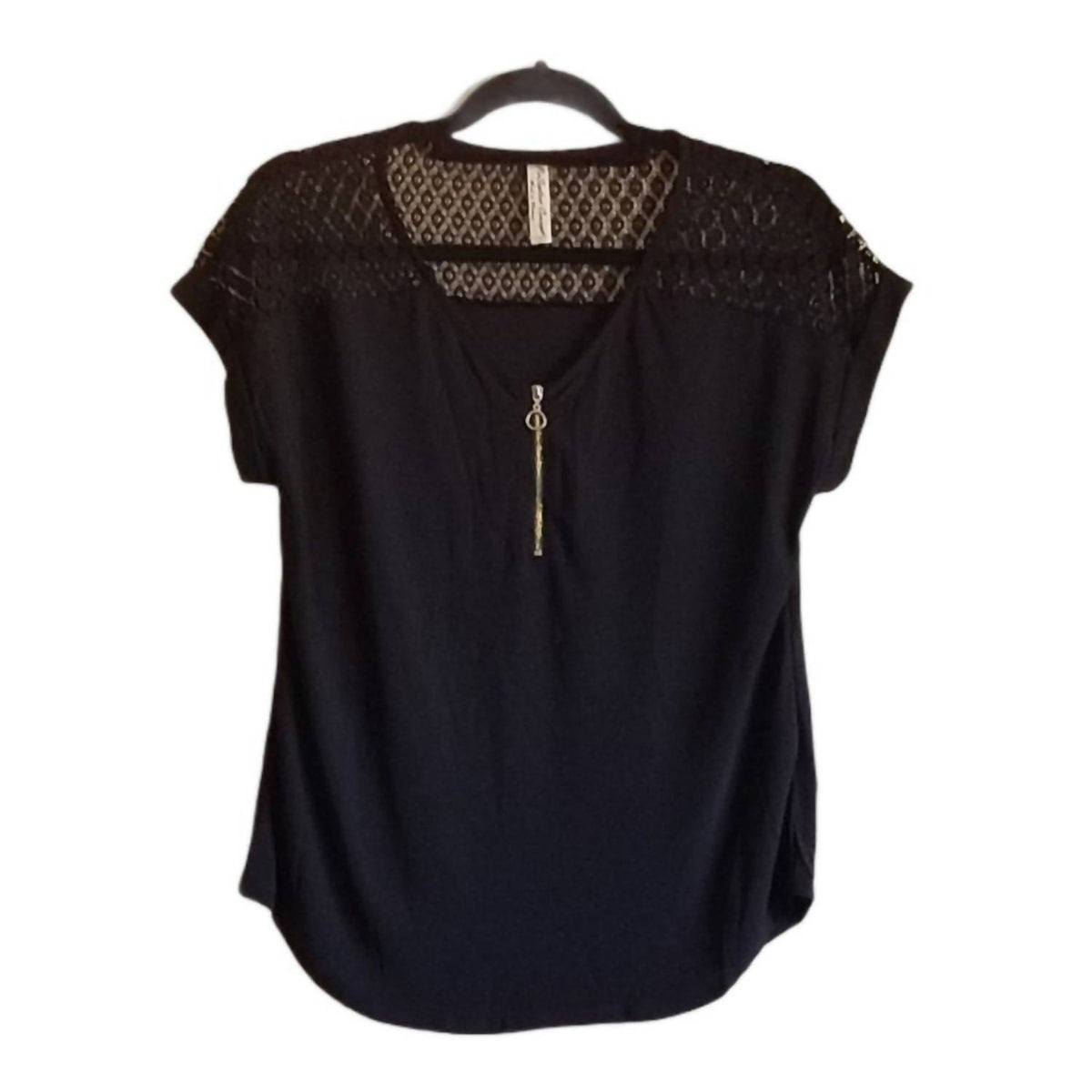 Women's Lace Yoke Zip Front Blouse Top