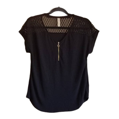 Women's Lace Yoke Zip Front Blouse Top