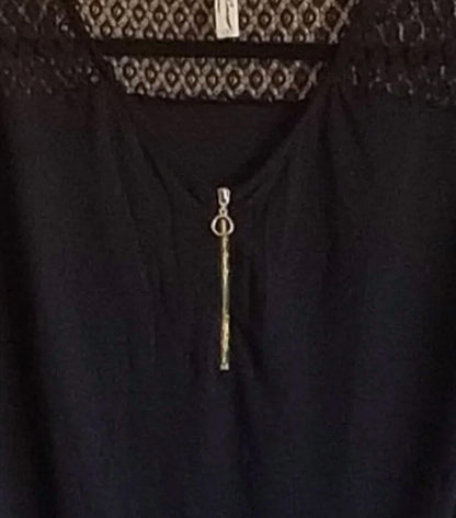 Women's Lace Yoke Zip Front Blouse Top