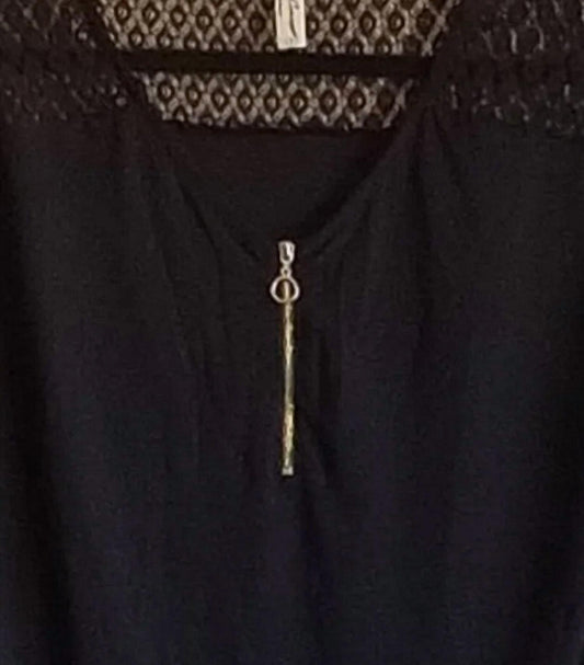Women's Lace Yoke Zip Front Blouse Top
