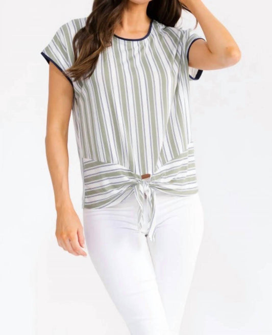 Stripe Short Sleeve Side Tie Top